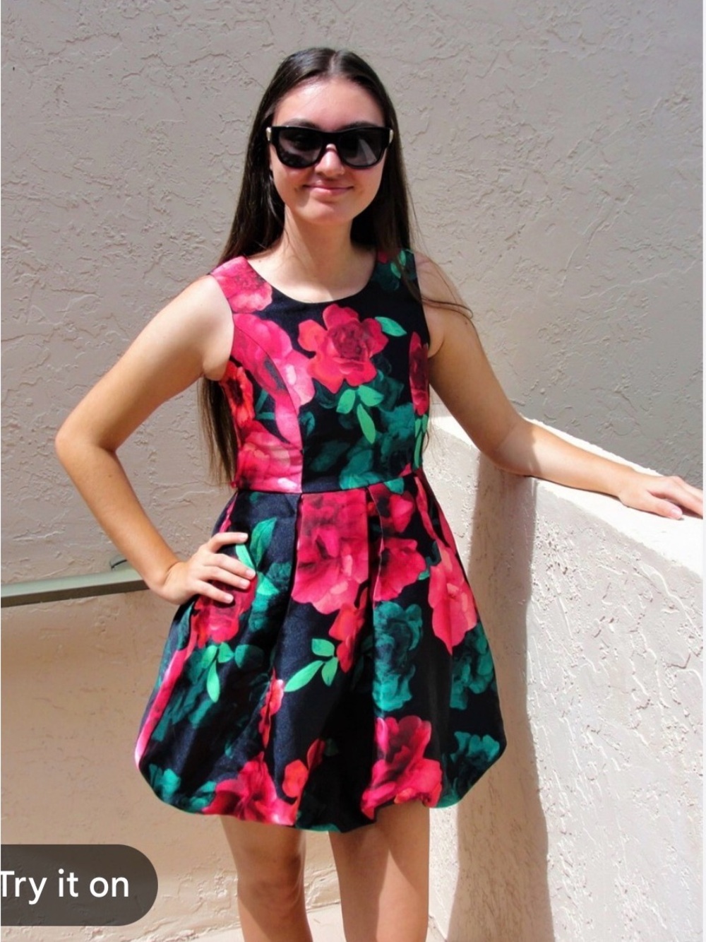 Speechless Black Dress with Pink and Green Floral Print